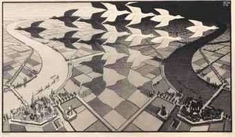 Dag en nacht; day and night by Maurits Cornelis Escher, 1938