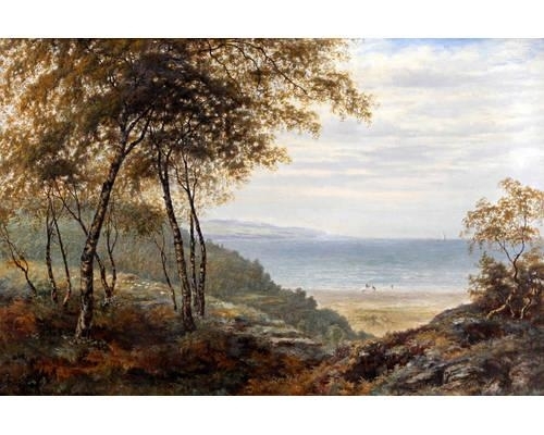 Coastal landscape with figures on the shore, probably Wales by Albert Edmund Gyngell