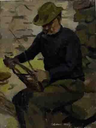 Artwork by Diarmuid O'Ceallachain, SEAMUS WORKING WICKER, Made of oil on board
