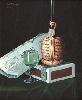 Still Life with Wine, Glass, Cigars & Newspaper - W.E. Mac Dougal