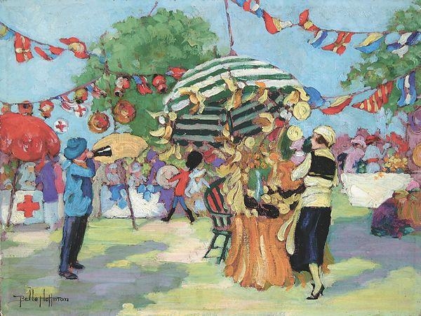 Artwork by Belle Hoffman, The Red Cross Fair, Made of oil on artist's board