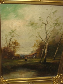 2 works: Landscapes, Each Showing a Solitary Figure Walking along a Path - H. Hill