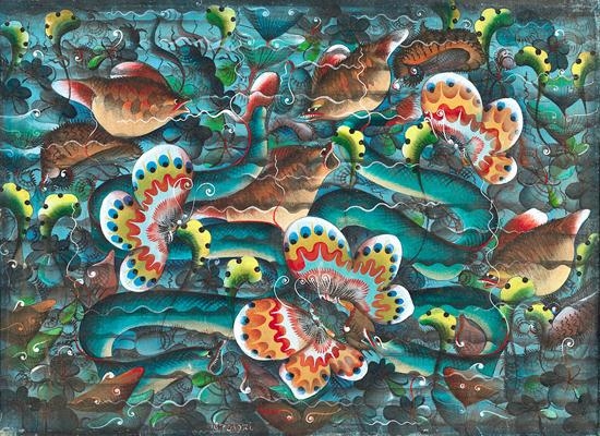 Artwork by I Gusti Putu Saderi, Butterflies, Made of Acrylic on canvas