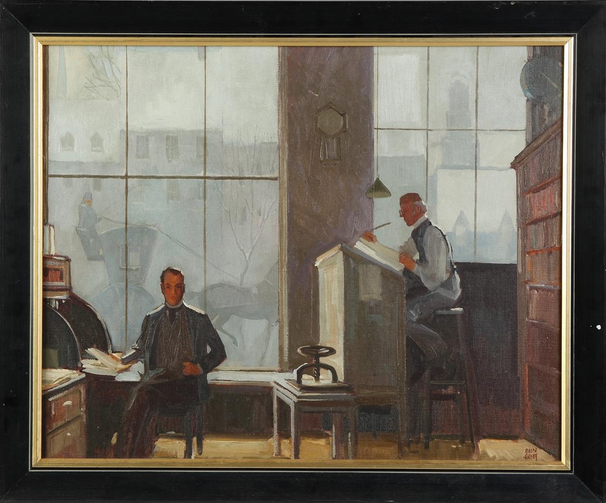 Artwork by Ralph Avery, Office Scene, Made of Oil on canvas