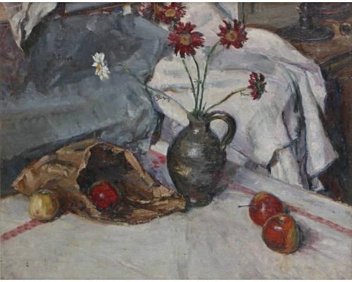Russell Reeve | Still life with flowers and apples (1926) | MutualArt