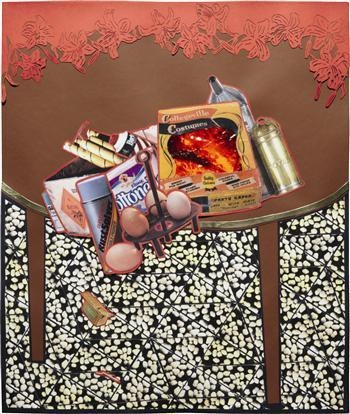 Artwork by Christian Holstad, Take Stands 1 (Fallen Table with Forest), Made of collage