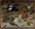 Still life of fruits and vegetables with birds by Georg Flegel