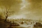 Winter landscape with skaters by Isack van Ostade, 1641