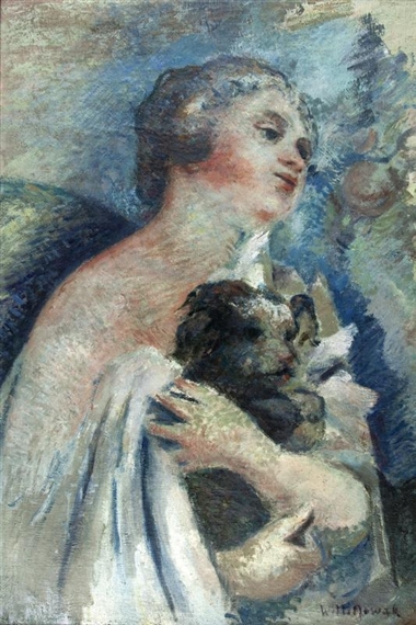 Woman with little dog by Willi Nowak