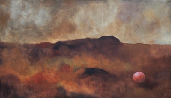 Landscape with pink egg by Ota Janeček, 1986