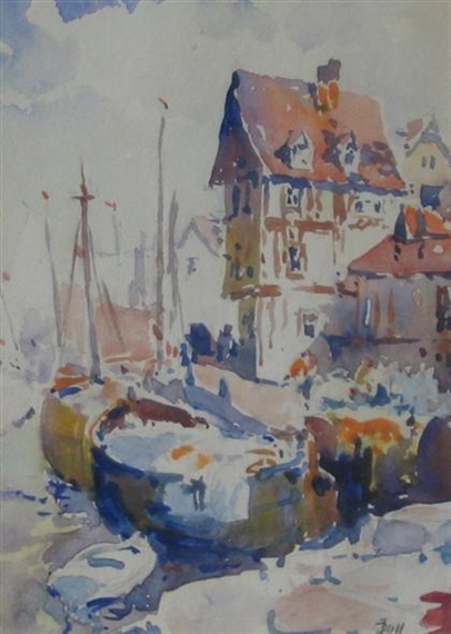 2 Works: Philadelphia Street Scene; Port Scene by John Dull