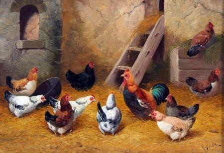 Chickens in a Farmyard by A. Prehn