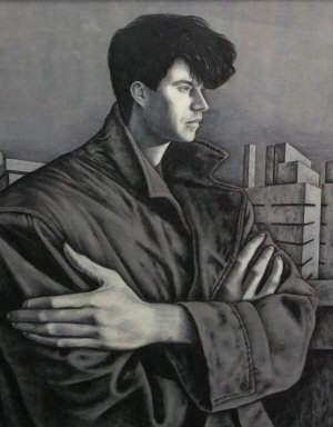 Portrait of a young man half-length with buildings beyond by Rod Judkins
