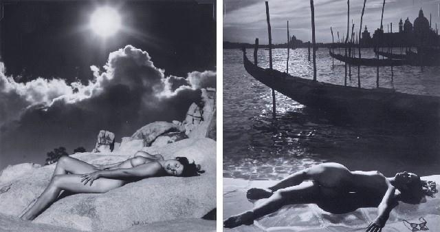 Artwork by Andre de Dienes, Two Works: Venetian Nude; Nude on the Rocks, Made of silver gelatin prints