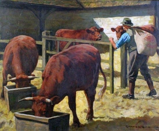 William Gunning King | Farmer feeding cattle with Bibby's Cakettes |  MutualArt