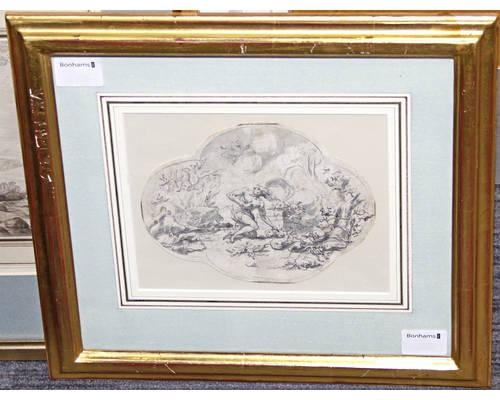 Artwork by German School, 18th Century, Cain sacrificing to God the Father at an altar, Made of pen and black ink, grey wash on paper