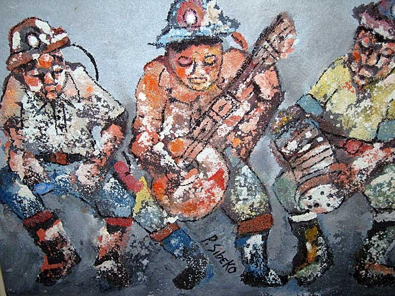 Artwork by Peter Sibeko, Mine Musicians, Made of Textured Oil