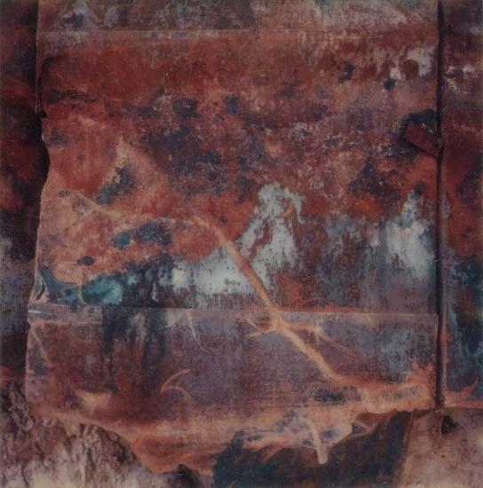 Artwork by Ansel Adams, Triptych with 3 color studies: "Rusted Metal" * "Leaves" * "Red Rock", Made of Polaroid prints