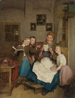 Grandmother with Three Granddaughters - Ferdinand Georg Waldmüller