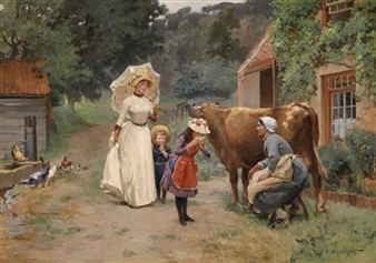 Visit to the Farm - Charles-Emile Dameron