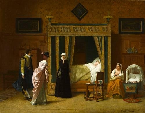 Artwork by Florent Willems, The new mother, Made of oil on panel