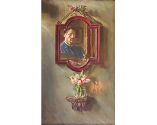Artwork by John Henry Lorimer, Peintre des Fleurs (self portrait), Made of oil on canvas