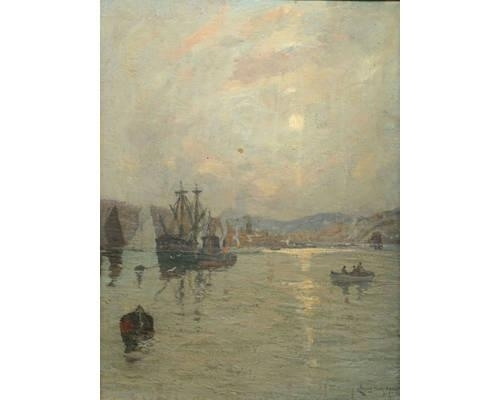 Shipping on the Clyde, moonlight by James Kay