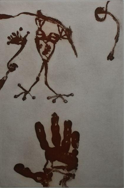 Artwork by John Olsen, Frog and Hand, Made of etching