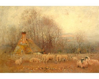 Sheep grazing, dawn - J. Thwaite Irving