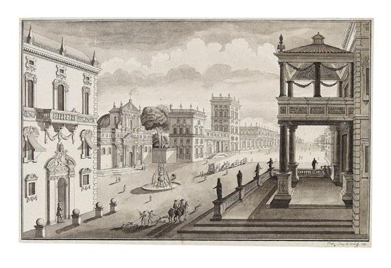 Artwork by Claude-Joseph Verdat, Ideale Stadtansicht, Made of Pen and India ink drawing