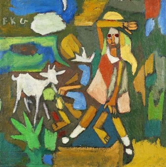 Kinder mit Ziege - Friedrich Karl Gotsch