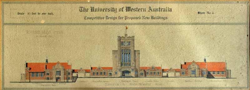 Artwork by G. Bennett, T. Leighton, Elevation to Perth to Fremantle Road  (now Stirling Highway), Made of Watercolour, pencil and ink