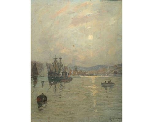 Shipping on the Clyde, moonlight by James Kay