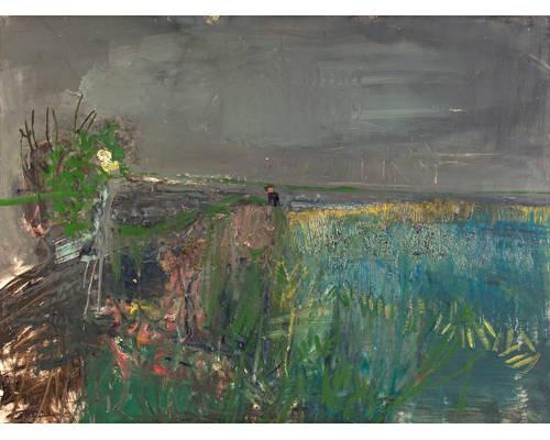 Artwork by Joan Kathleen Hardy Eardley, Figure in a field, Catterline, Made of soil and sand on board