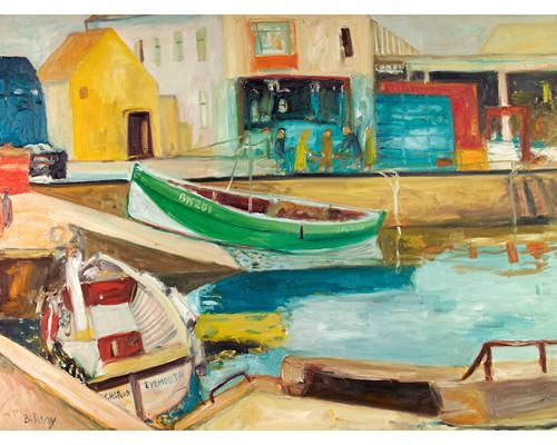 Artwork by John Bellany, Eyemouth harbour, Made of oil on canvas