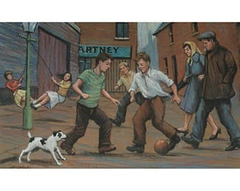 Playing Football, Street Scene - James McDonald