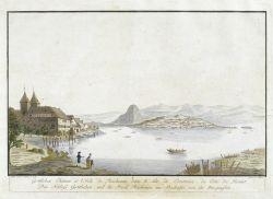 Das Schloss Gottlieben und die Insel Reichenau im Bodensee von der Morgenseite / Gottlieben, Chateau et L'Isle de Reichenau dans le Lac de Constance, du Coté du Levant - Johann Thomas Hauer