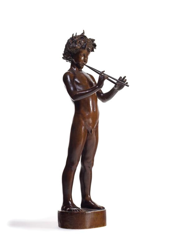 Artwork by Louis Saint-Gaudens, Piping Pan, Made of bronze with brown patina