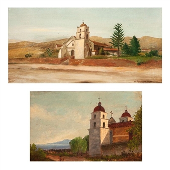 Two California Mission Views: San Buenaventura Mission - 1782; Mission Santa Barbara - John Sykes