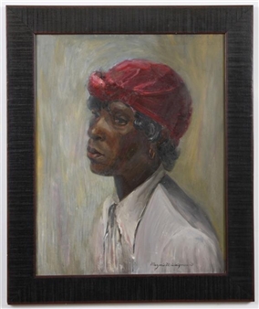 African-American woman with red headscarf and gold earrings - Marjorie Mcphail Bonath