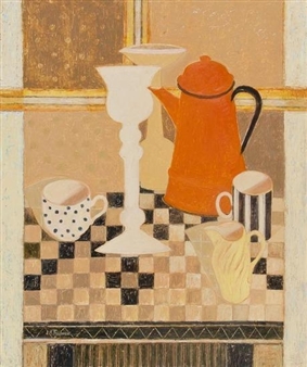 Still life with orange coffee pot - Janet Freeman
