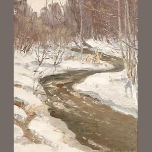 River Scene in Winter - B. Bazhenov