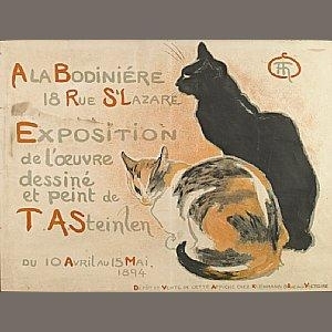 Aimant Décoratif 2 Chats De Steinlen - Design Vintage D'après L'expo La Bodinière 1894 - Neuf, 8 Cm