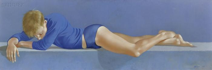 Artwork by Robert R. Bliss, Portrait of a Reclining Boy in Blue, Made of Oil on Masonite