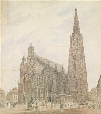 Der Stephansdom in Wien mit figürlicher Staffage by Jakob Alt, 1852