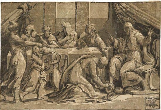 Christ in the House of Simon the Pharisee by Ugo Da Carpi, circa 1520