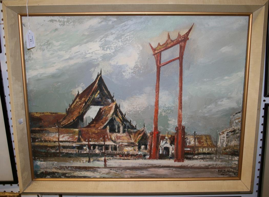 Artwork by M.L. Poum Malakoul, View of a Temple, Made of oil on canvas