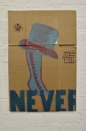 Artwork by Andrew McDonald, Untitled (Hat on Boot - NEVER), Made of aerosol enamel on found box
