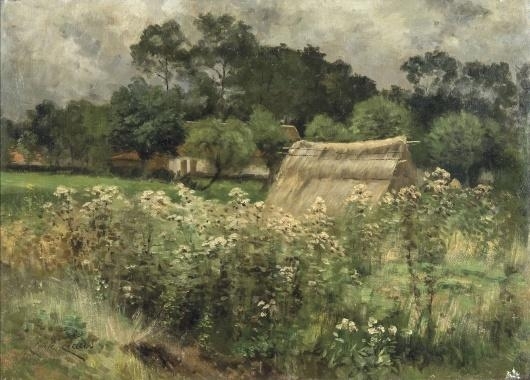 Farm in a landscape by Emile Claus, circa 1882-1886