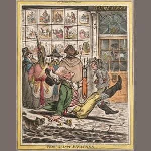 Very Slippy Weather by James Gillray, 1808